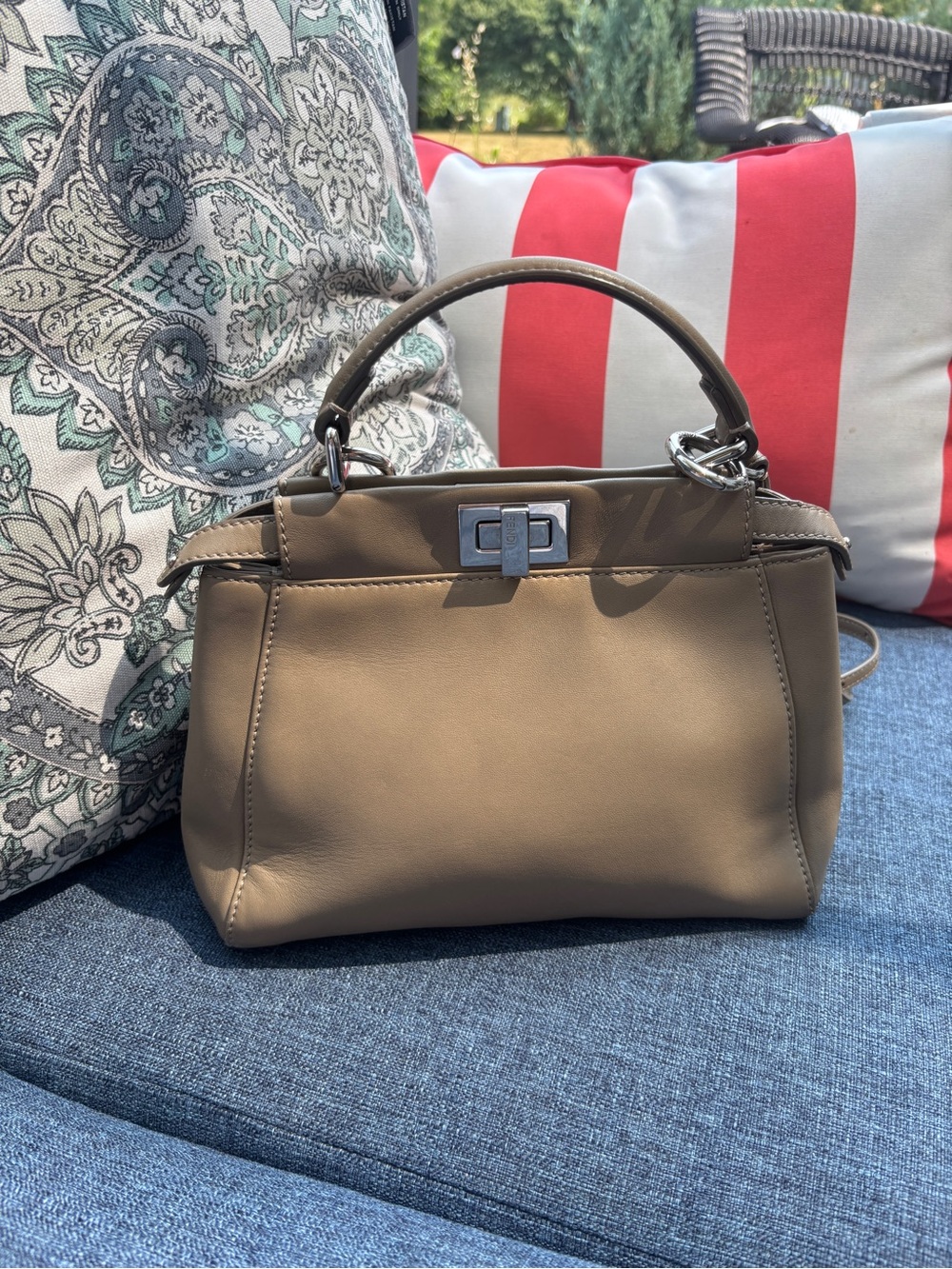 Fendi Nappa Mini Peekaboo Iconic Satchel in Tortora